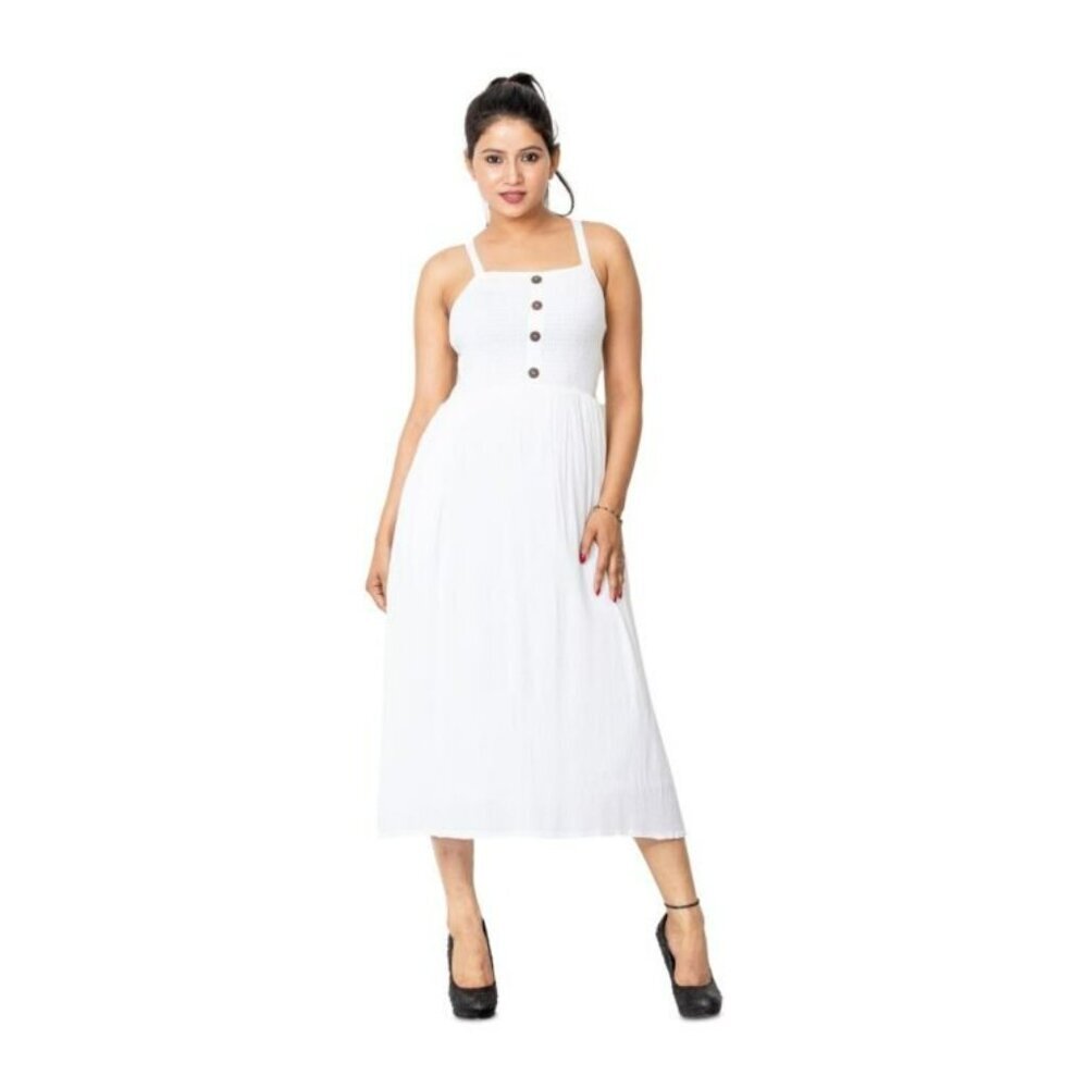 Mlle Gabrielle White Rayon Blend Gauze Button Lined Maxi Dress Spaghetti Srtaps